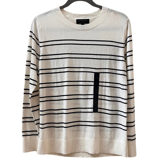 Banana Republic Sweaters - NWOT Banana Republic Forever Sweater, Striped black and white crew neck, L